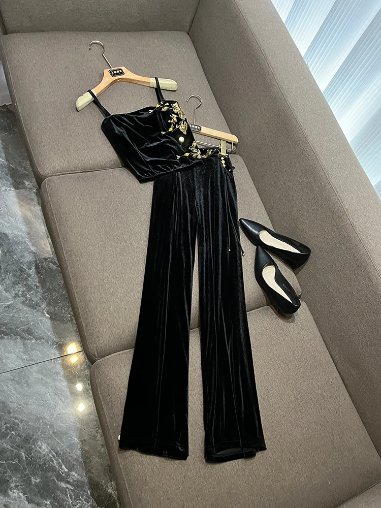 New 2025 Sexy Embroidered Loose Pants Set Chinese Sle Early Autumn Luxury Long Sve Top And High Waist Pants Women's Faion
New 2025 Sexy Embroidered Loose Pants Set Chinese Sle Early Autumn Luxury Long Sve Top And High Waist Pants Women's Faion