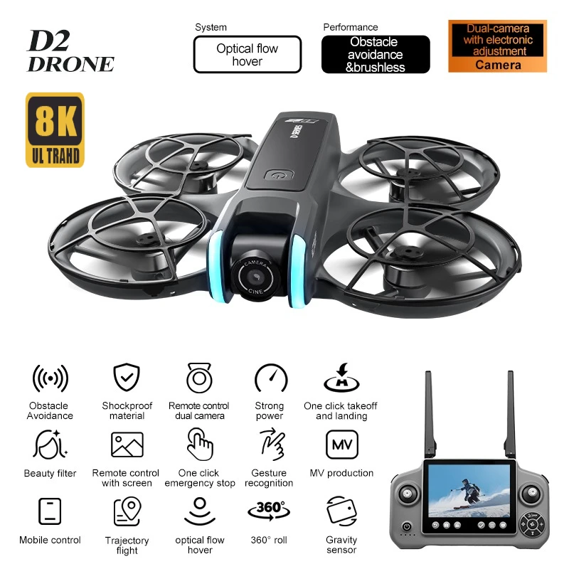 D2 Mini Drone 4.3 Inch Large Screen 8K Electric Dual Camera Brushless Obstacle Avoidance Optical Flow Positioning RC Quadcopter
D2 Mini Drone 4.3 Inch Large Screen 8K Electric Dual Camera Brushless Obstacle Avoidance Optical Flow Positioning RC Quadcopter