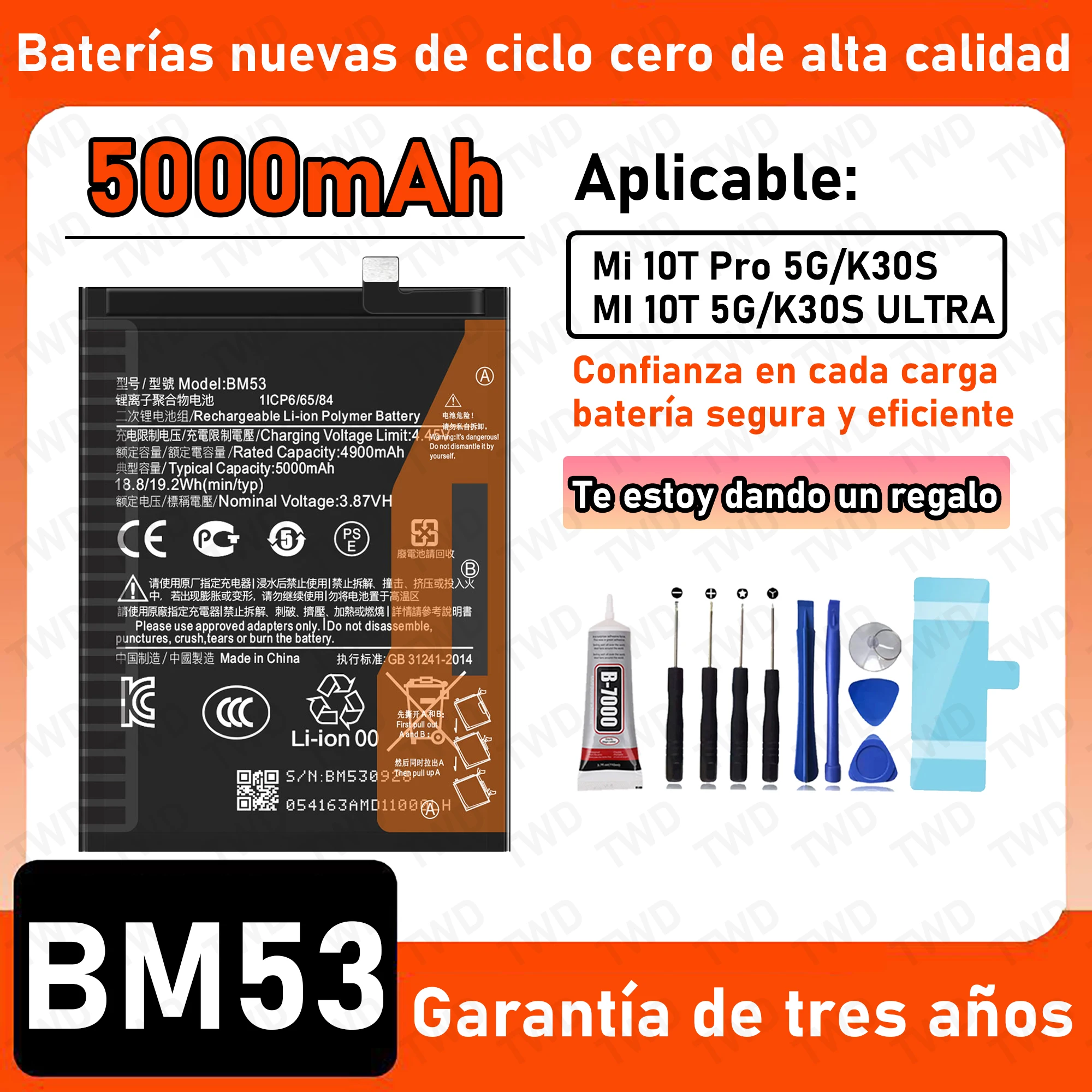 BM53 Large capacity 5000mAh Battery For Xiaomi Mi 10T Pro 5G/K30S/MI 10T 5G/K30S ULTRA Batteries New High Quanlity+Free Tools
BM53 Large capacity 5000mAh Battery For Xiaomi Mi 10T Pro 5G/K30S/MI 10T 5G/K30S ULTRA Batteries New High Quanlity+Free Tools