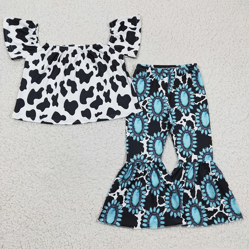 Wholesale Toddler Western Print Outfit Cow Girl Short Sleeves Shirt Top Bell Bottom Pants Spring Fall Children Baby Kid New Set
Wholesale Toddler Western Print Outfit Cow Girl Short Sleeves Shirt Top Bell Bottom Pants Spring Fall Children Baby Kid New Set