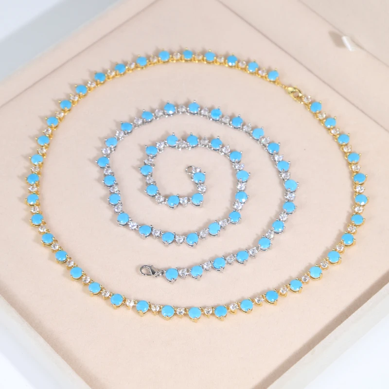 Summer Hot Selling 16 Inches Luxury Women Choker Clear 5A CZ Blue Turquoises Prong Set Tennis Chain Necklace
Summer Hot Selling 16 Inches Luxury Women Choker Clear 5A CZ Blue Turquoises Prong Set Tennis Chain Necklace