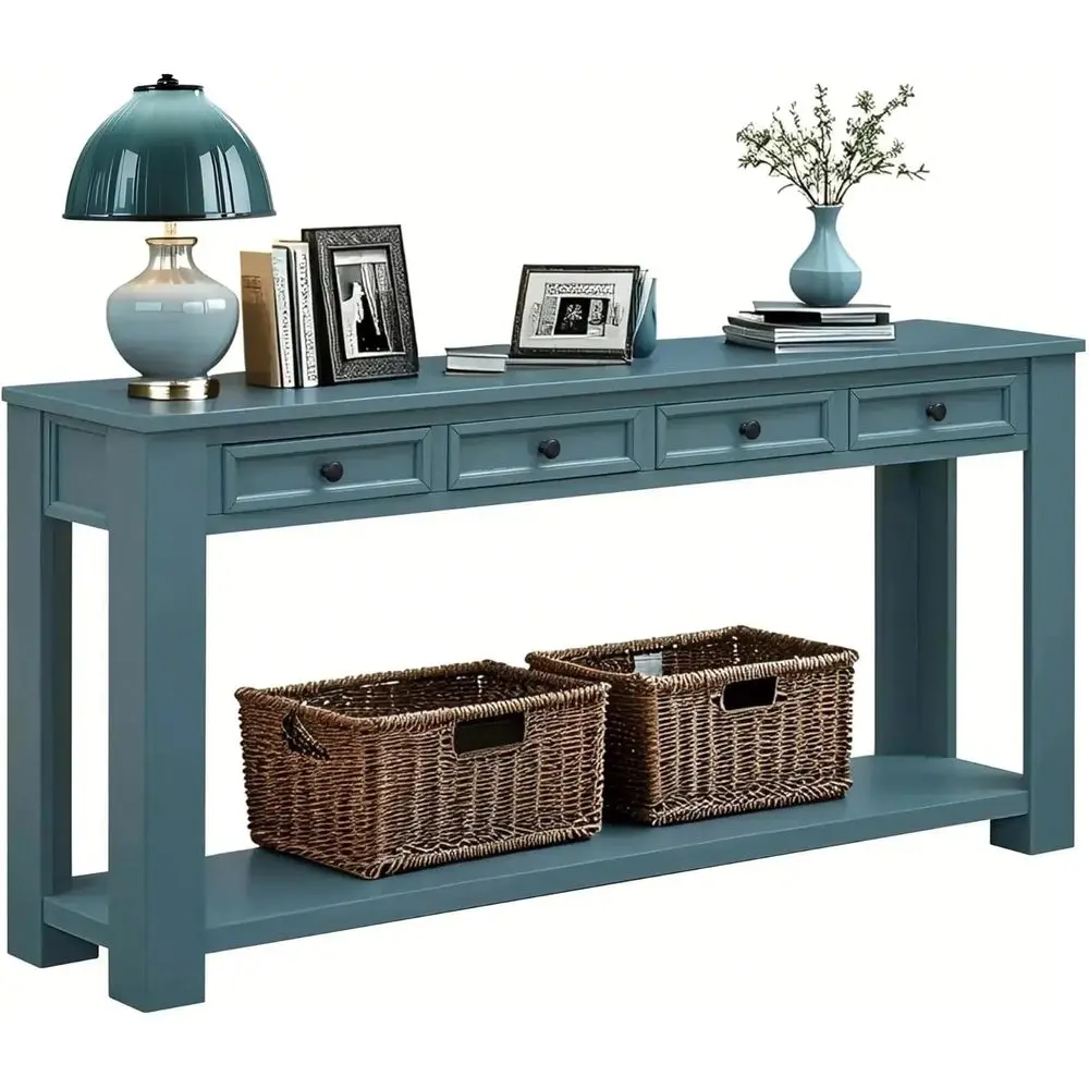 63 Long Solid Wood Entryway Sofa Table with 4 Drawers and Bottom Shelf, Blue
63 Long Solid Wood Entryway Sofa Table with 4 Drawers and Bottom Shelf, Blue