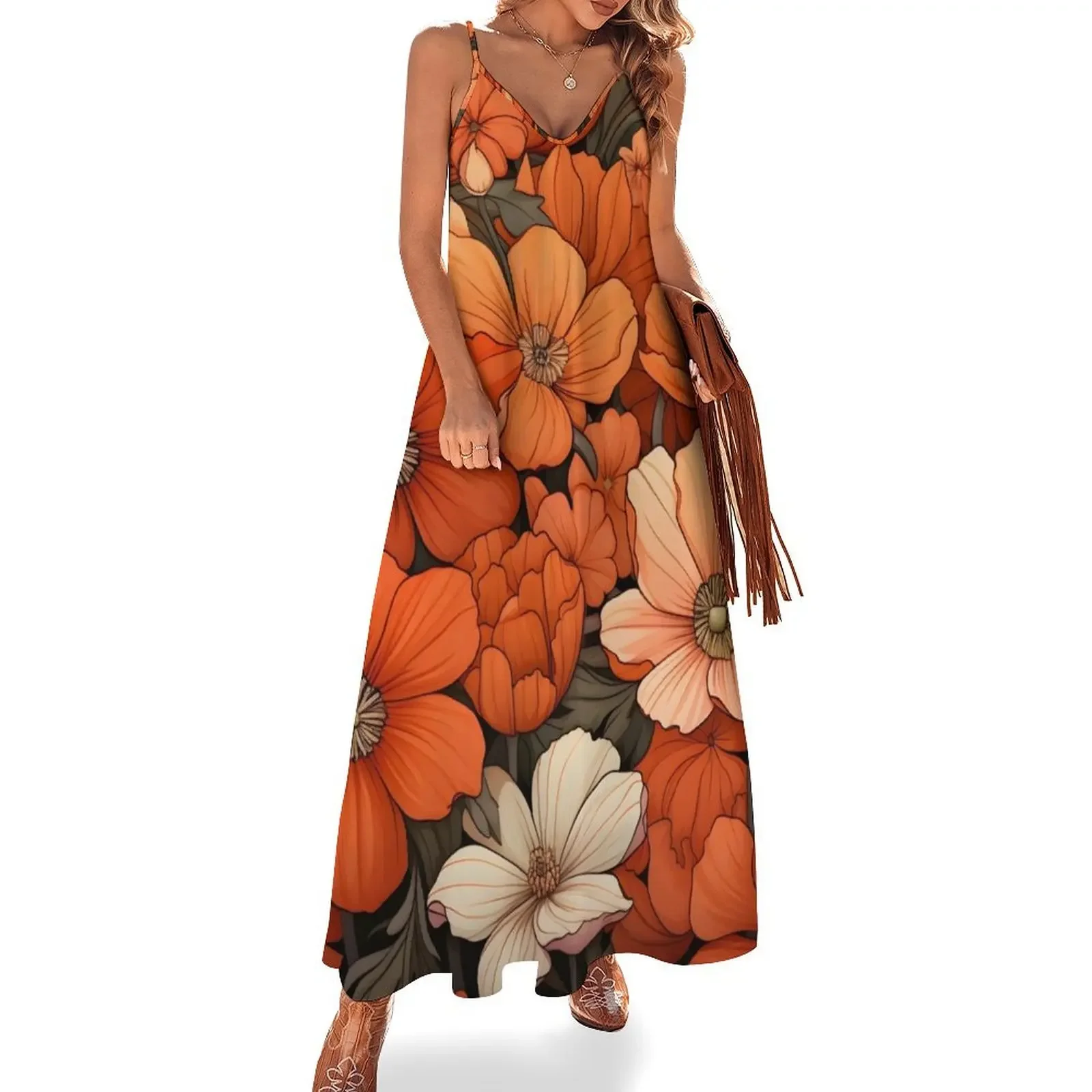 Painting of orange flowers, gray leaves Sleeveless Dress women's clothing summer 2025 novelties Women's long dress
Painting of orange flowers, gray leaves Sleeveless Dress women's clothing summer 2025 novelties Women's long dress