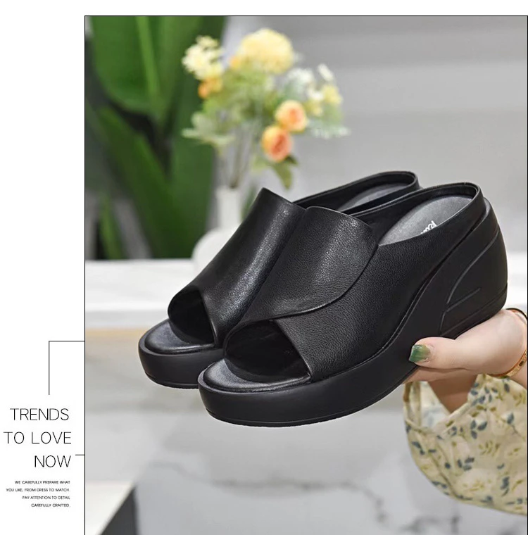 New Women Sandals Women Slippers Black Wedge Platform Open Toe Women Orthopedics Thick Bottom Beach High Heels Slides 11 S71aa7d59b24a463893e6fb31d31e5ef0l