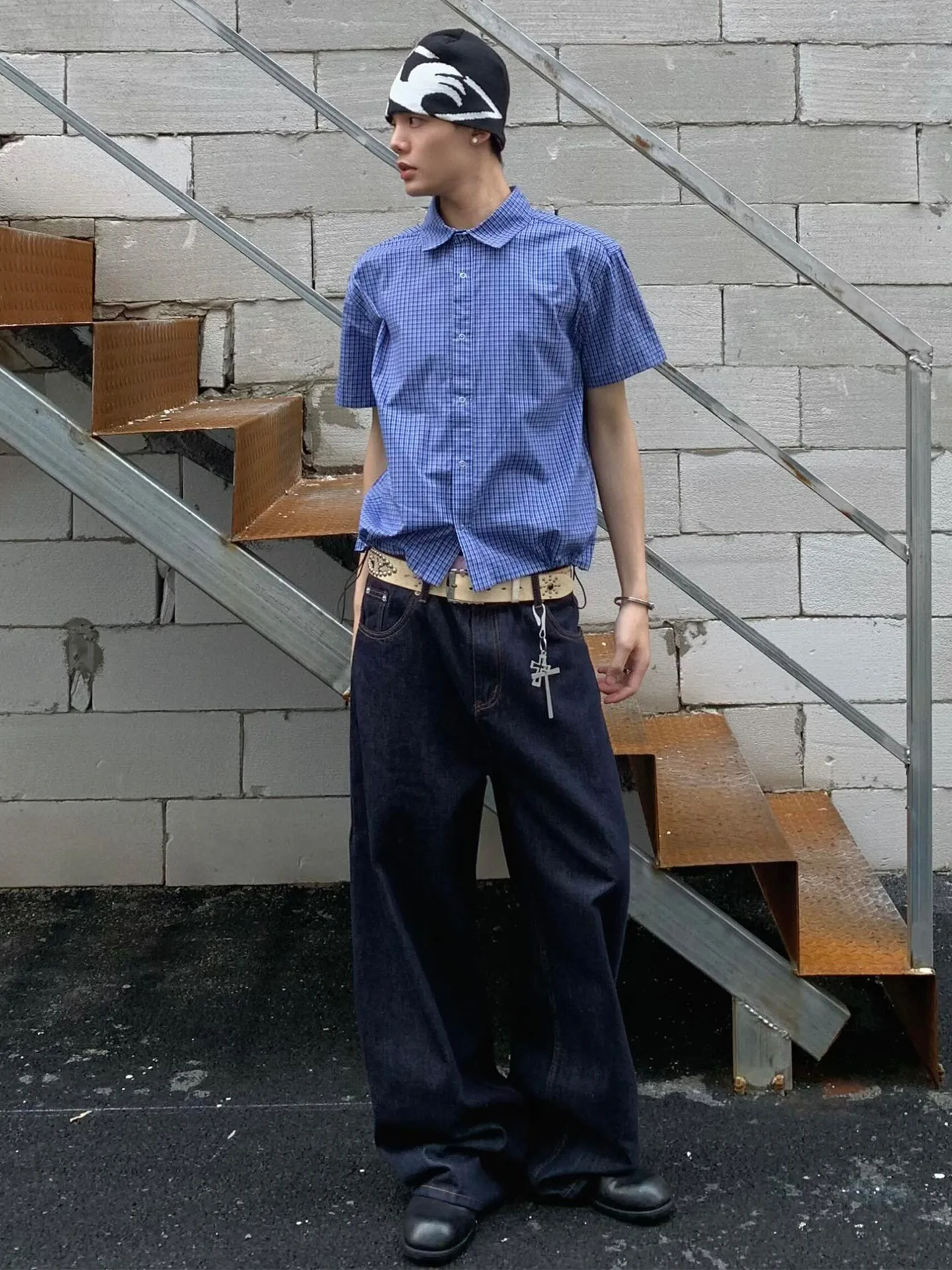 American Retro Blue Plaid Short Sleeve Shirt Miu Series Summer Versatile Drawstring Design High-End Feeling Checkered Shirt
American Retro Blue Plaid Short Sleeve Shirt Miu Series Summer Versatile Drawstring Design High-End Feeling Checkered Shirt