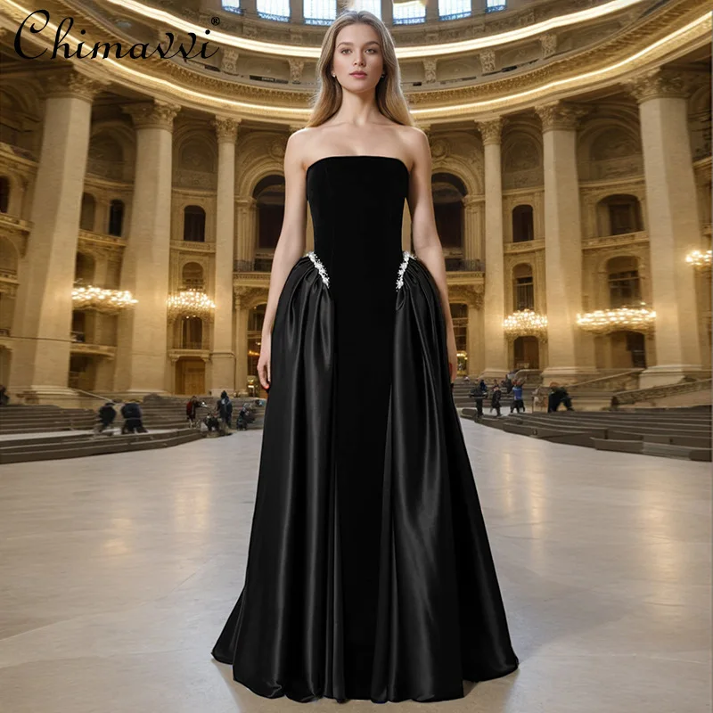 French Temperament Socialite Long Evening Dress Sleeveless Off-shoulder Diamonds High Waist A-line Elegant Strapless Dress Women
French Temperament Socialite Long Evening Dress Sleeveless Off-shoulder Diamonds High Waist A-line Elegant Strapless Dress Women