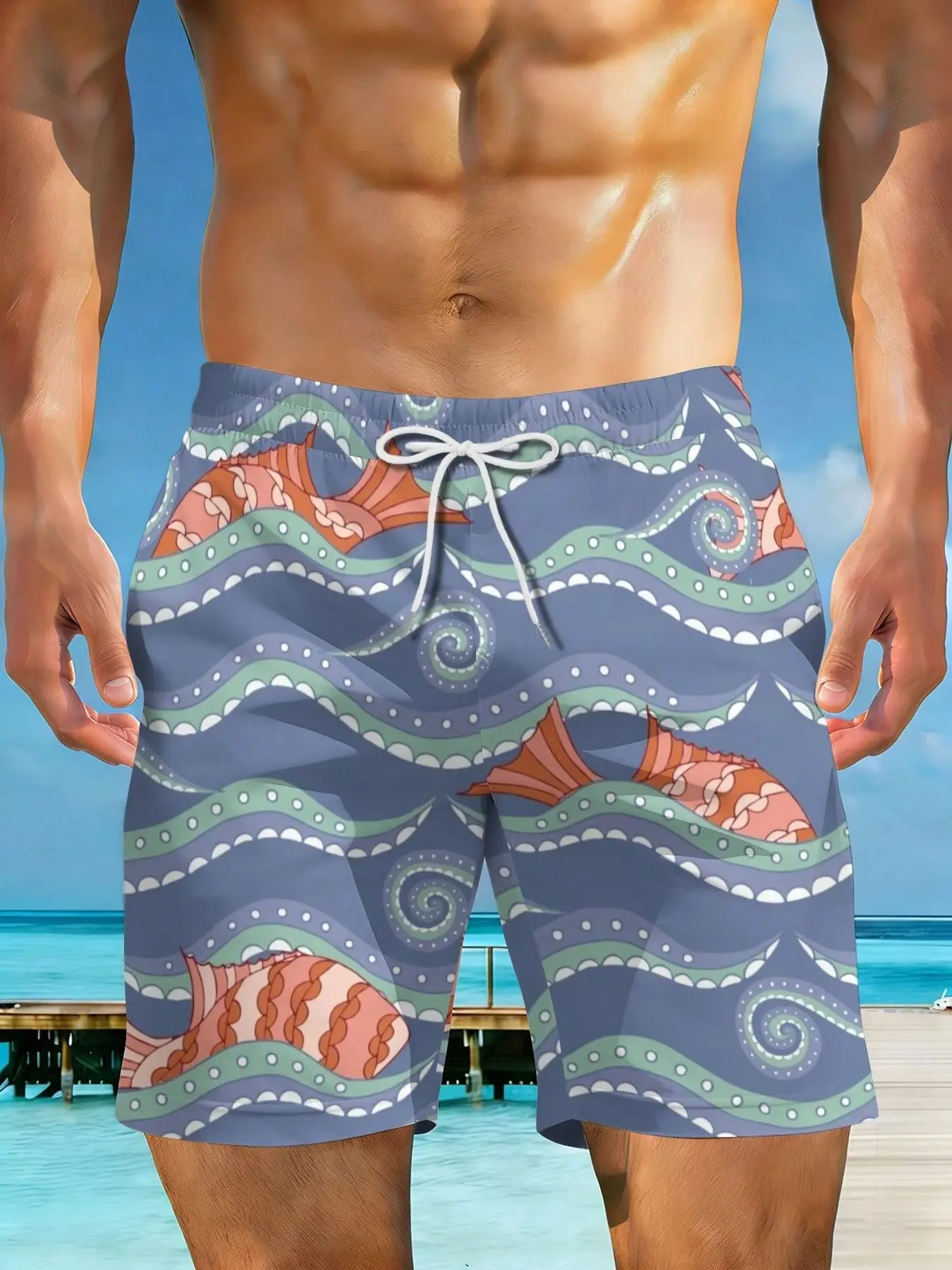 2026 Summer New Styles Fish Waves Pattern Print Design Plus Size Men's Casual Beach Shorts Suitable For Summer Outings And Beach Vacations Surfing And Relaxation Activities
2026 Summer New Styles Fish Waves Pattern Print Design Plus Size Men's Casual Beach Shorts Suitable For Summer Outings And Beach Vacations Surfing And Relaxation Activities