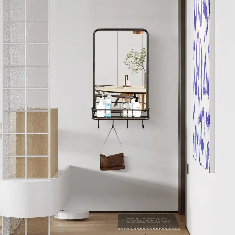 Wall Bathroom Mirror with Shelf Hooks Sturdy Metal Frame for Bedroom Living Room
Wall Bathroom Mirror with Shelf Hooks Sturdy Metal Frame for Bedroom Living Room