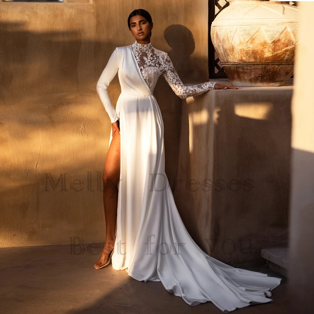 Simple Ivory Wedding Dresses for Women 2024 Full Sleeve Court Train Bridal Gowns with Lace Side Slit Vestido De Novia Summer New
Simple Ivory Wedding Dresses for Women 2024 Full Sleeve Court Train Bridal Gowns with Lace Side Slit Vestido De Novia Summer New