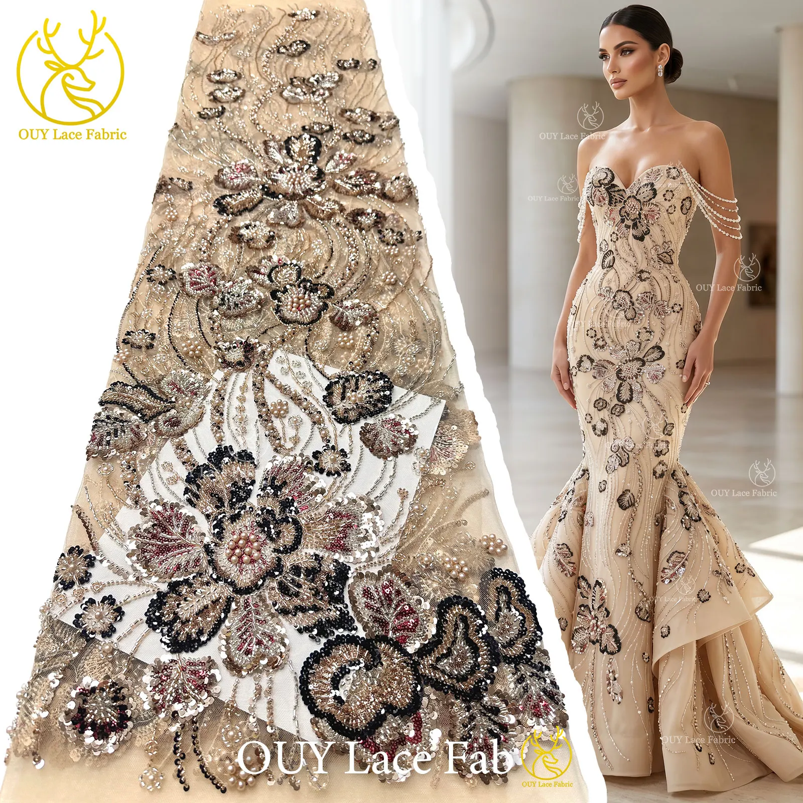 New Style African Groom Embroidery Beaded Fabric 2026 Luxury French Sequins Lace Fabric For Nigerian Wedding Dress Sewing
New Style African Groom Embroidery Beaded Fabric 2026 Luxury French Sequins Lace Fabric For Nigerian Wedding Dress Sewing
