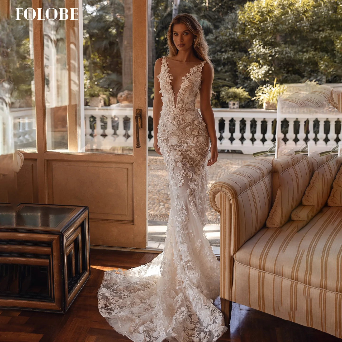 FOLOBE V-Neck Applique Mermaid with Sleeveless 3D Flowers Bridal Ball Gown Wedding Party Bride vestidos de noche Customized
FOLOBE V-Neck Applique Mermaid with Sleeveless 3D Flowers Bridal Ball Gown Wedding Party Bride vestidos de noche Customized