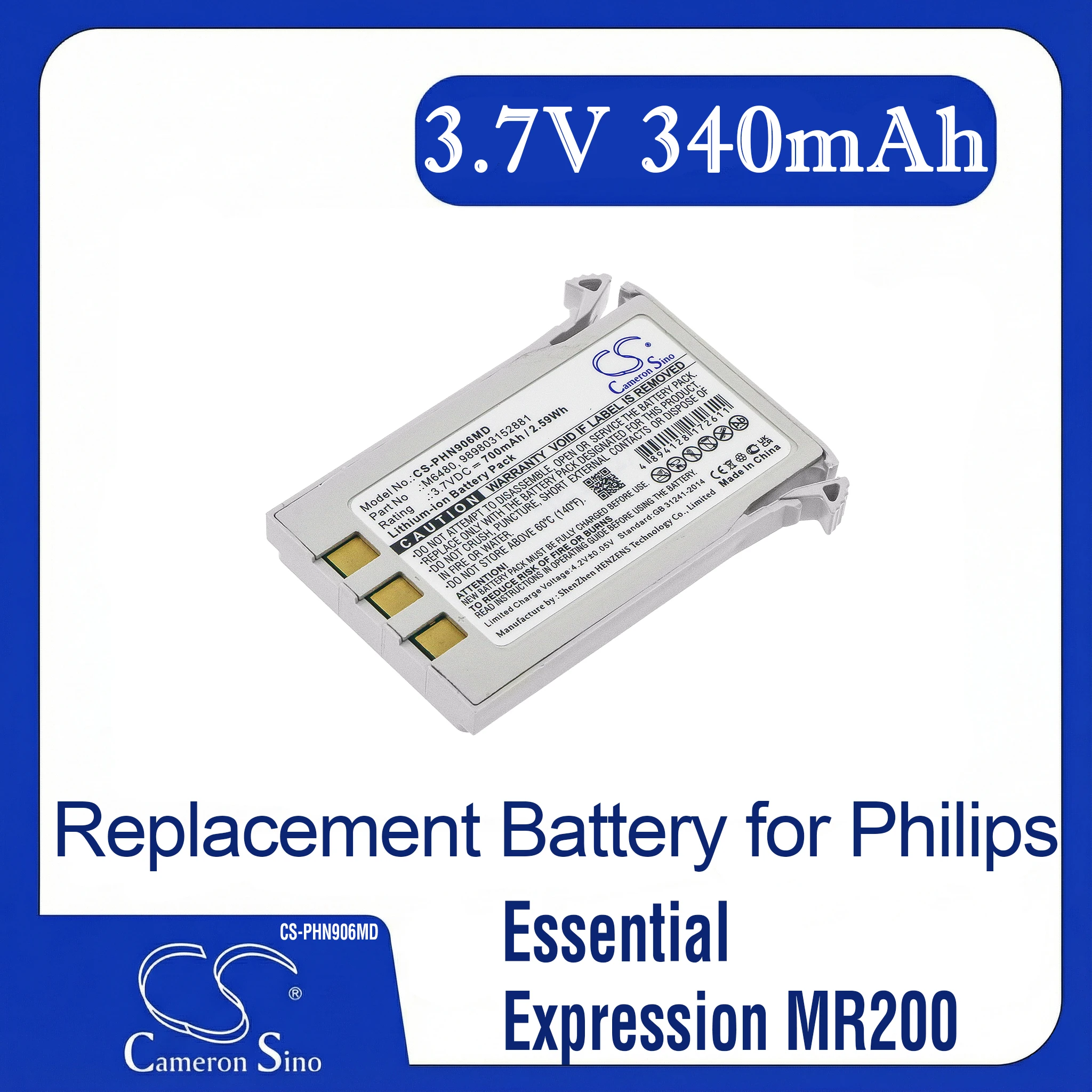 Cameron Sino Replacement Battery for Philips Essential, Expression MR200, Fits P/N 989803152881,M6480
Cameron Sino Replacement Battery for Philips Essential, Expression MR200, Fits P/N 989803152881,M6480