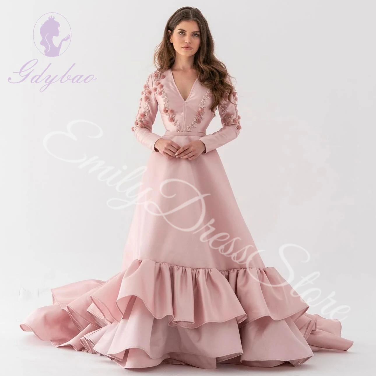 Pink Pleated Evening Dress Women Elegant Satin V-neck Long Sleeves Applique Bridal Formal Long Ball Gowns Trend Pageant Dress
Pink Pleated Evening Dress Women Elegant Satin V-neck Long Sleeves Applique Bridal Formal Long Ball Gowns Trend Pageant Dress