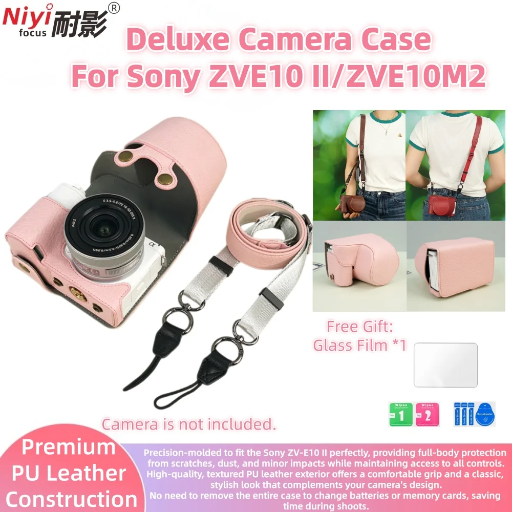 PU Leather Camera Case Adjustable Shoulder Strap for Sony ZV-E10 II ZV-E10M2 Full Body Protection with Removable Lens Cover
PU Leather Camera Case Adjustable Shoulder Strap for Sony ZV-E10 II ZV-E10M2 Full Body Protection with Removable Lens Cover