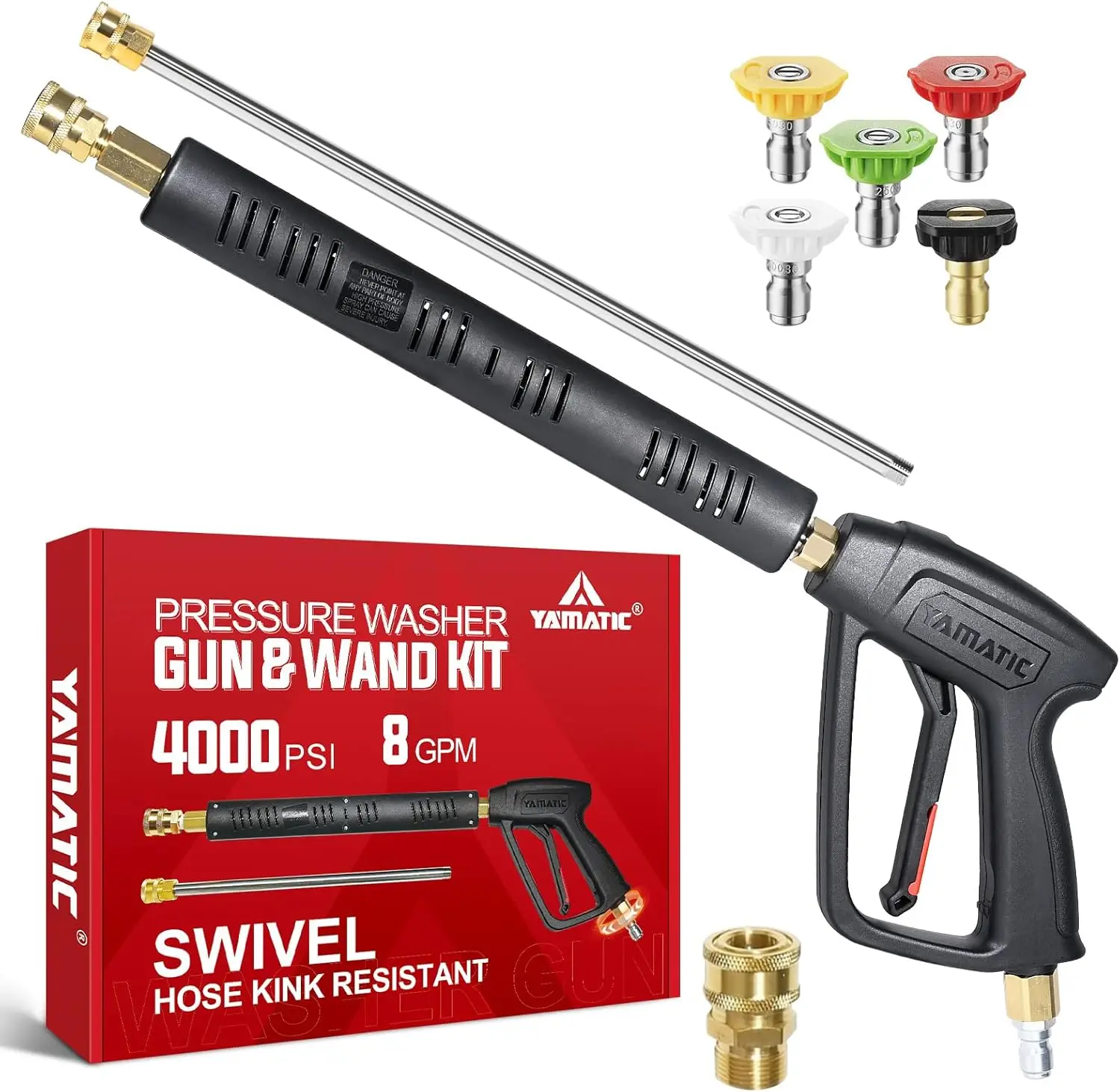 High-Pressure Washer Gun with Swivel Plug & M22 Coupler, Stainless Steel Extension Lance for Car Wash, 4000 PSI
High-Pressure Washer Gun with Swivel Plug & M22 Coupler, Stainless Steel Extension Lance for Car Wash, 4000 PSI
