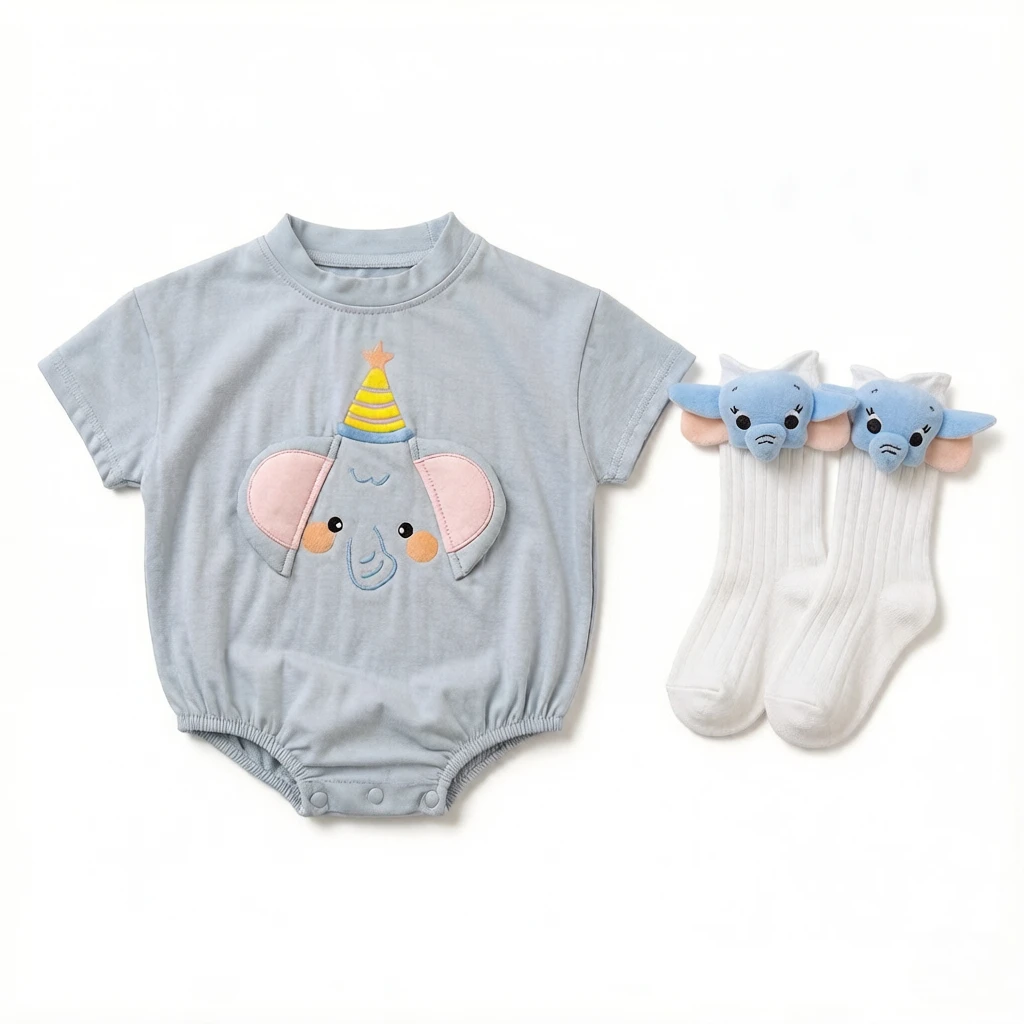 2Pcs Cute Elephant Ear Baby Romper, soft cotton breathable sweat-absorbing triangle bodysuit, summer wear for baby boys girls
2Pcs Cute Elephant Ear Baby Romper, soft cotton breathable sweat-absorbing triangle bodysuit, summer wear for baby boys girls