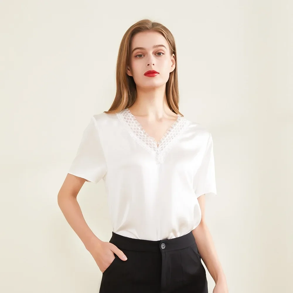 Women's Luxury Loose V-neck Silk Short Sleeve Solid Star String Series Underlay Silk T-shirt Office Ladies' Clothing
Women's Luxury Loose V-neck Silk Short Sleeve Solid Star String Series Underlay Silk T-shirt Office Ladies' Clothing