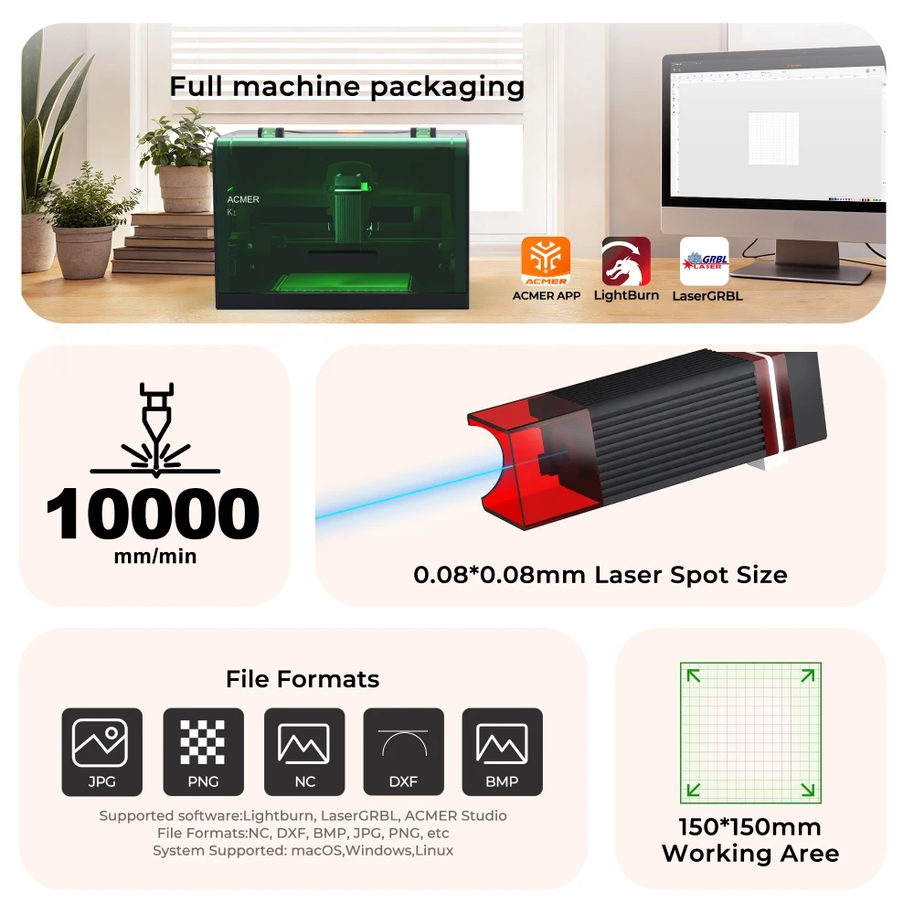 ACMER K1 Mini Portable Laser Engraver Cutting DIY Design Marking Machine for Color Paper Wood Glass Acrylic Machine for Beginner
ACMER K1 Mini Portable Laser Engraver Cutting DIY Design Marking Machine for Color Paper Wood Glass Acrylic Machine for Beginner