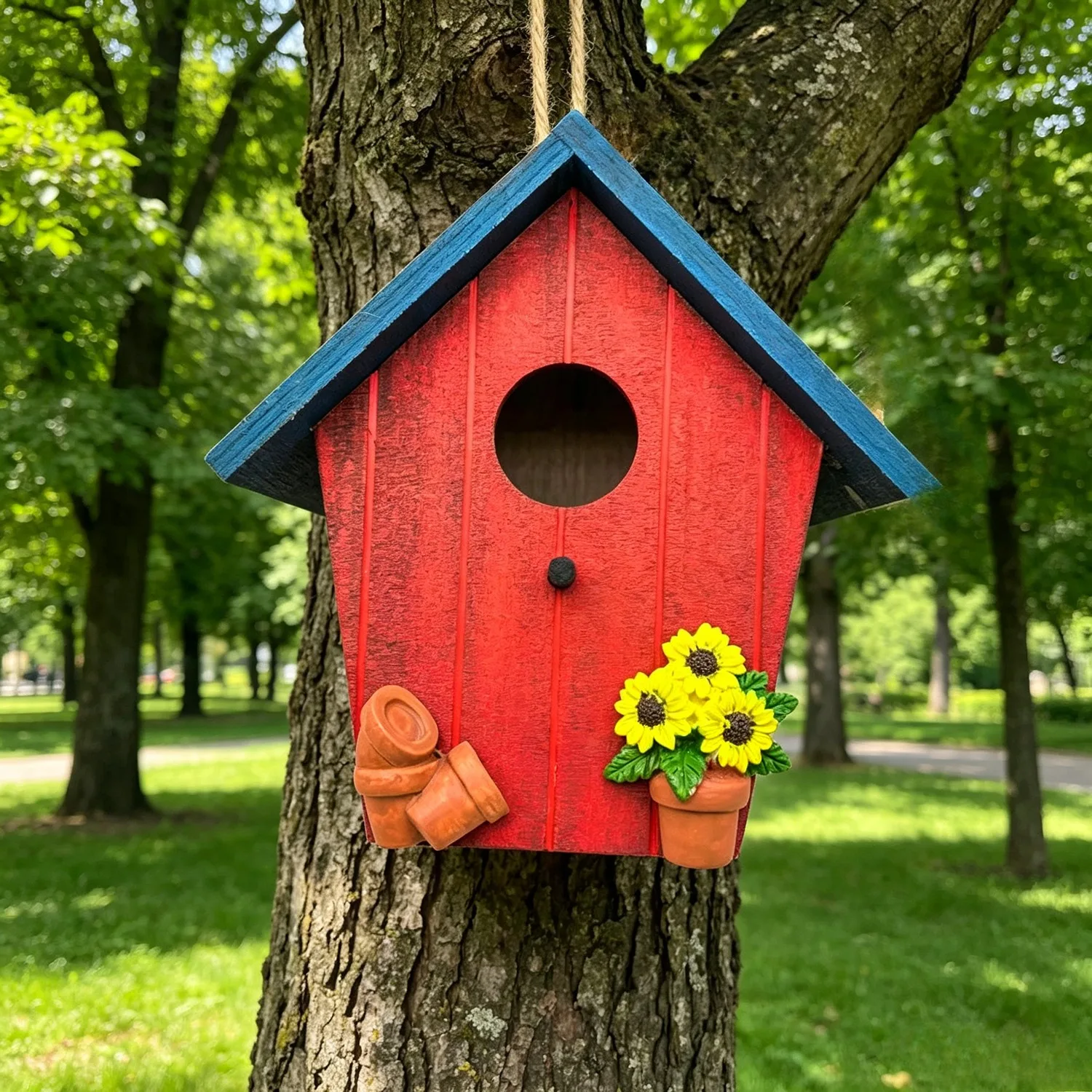 Rustic Hanging Wooden Bird House with Sunflower Decor, 15cm Weatherproof Outdoor Nest with Cleanout Door
Rustic Hanging Wooden Bird House with Sunflower Decor, 15cm Weatherproof Outdoor Nest with Cleanout Door