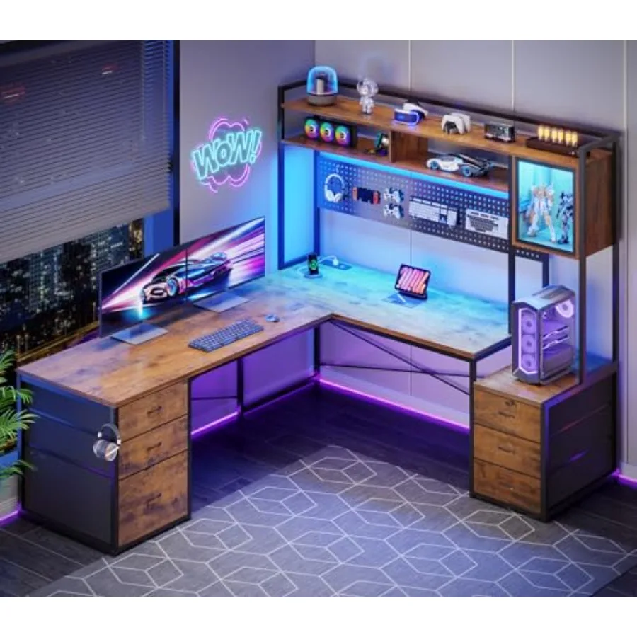 Игровой L-образный стол с 6 выдвижными ящиками, реверсивный компьютерный офисный стол с выдвижным ящиком для документов, полками для хранения и угловым модулем для игр
Игровой L-образный стол с 6 выдвижными ящиками, реверсивный компьютерный офисный стол с выдвижным ящиком для документов, полками для хранения и угловым модулем для игр