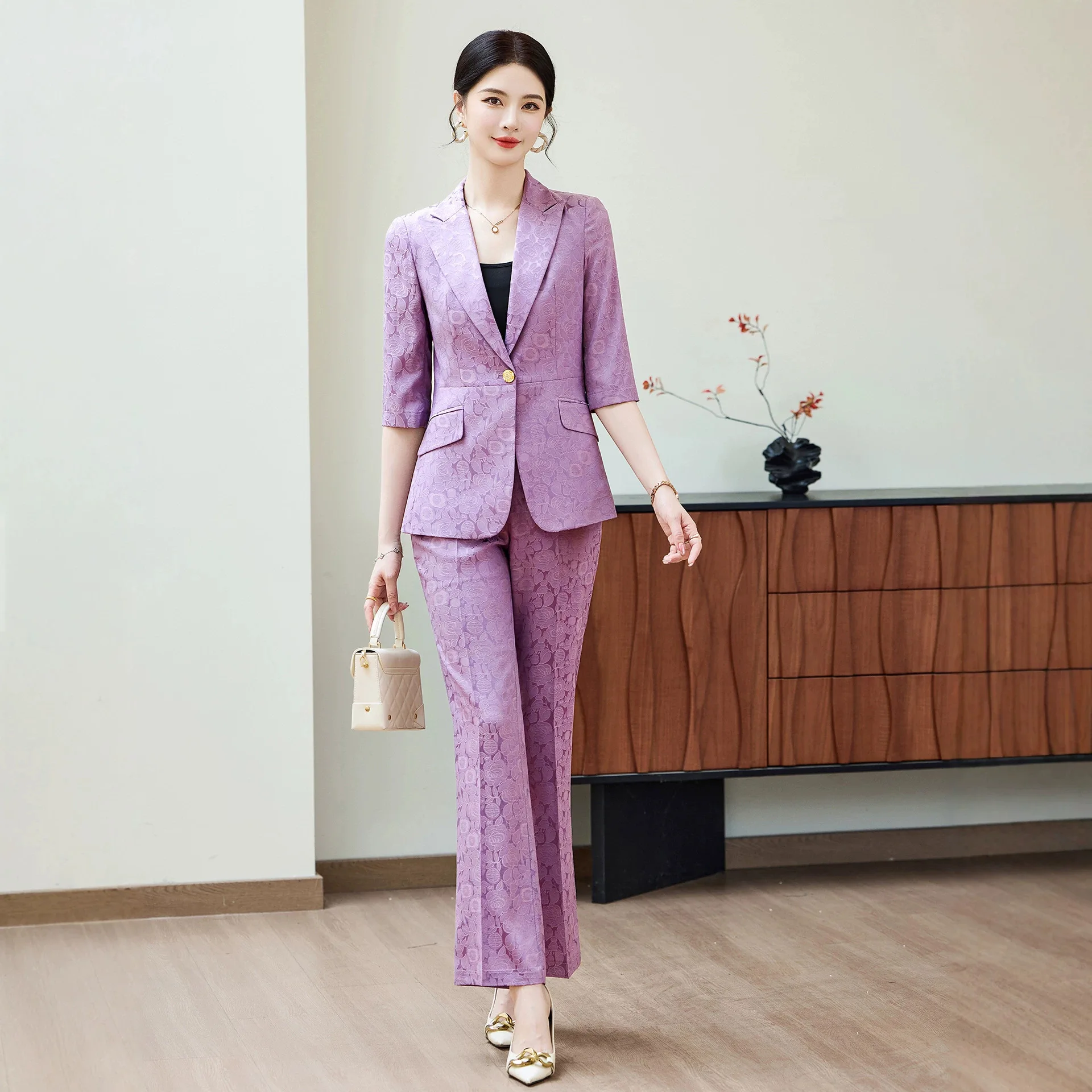 Fashion Purple Half Sleeve Professional Suit Women New Summer Elegant Formal Slim Blazer And Pants Office Ladies Work Wear
Fashion Purple Half Sleeve Professional Suit Women New Summer Elegant Formal Slim Blazer And Pants Office Ladies Work Wear