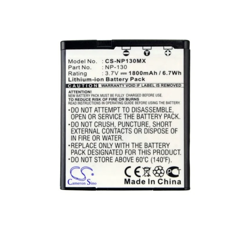 Cameron sinoLi-ion Camera Battery for Casio, 3.7V, 1800mAh, Compatible Models: Exilim EX-FC300S, Exilim EX-H30BK
Cameron sinoLi-ion Camera Battery for Casio, 3.7V, 1800mAh, Compatible Models: Exilim EX-FC300S, Exilim EX-H30BK