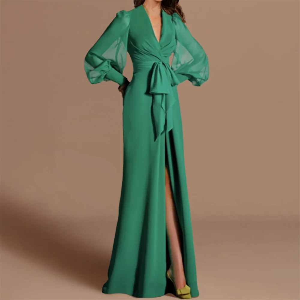 Long Evening Dress Full Puff Sleeve Side Spilt Bride Guest Gowns Chiffon V Neck Mermaid Pleat Bow Formal Cocktail Party Dress
Long Evening Dress Full Puff Sleeve Side Spilt Bride Guest Gowns Chiffon V Neck Mermaid Pleat Bow Formal Cocktail Party Dress