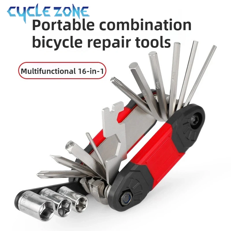 16 in 1 Bicycle Repair Tool Foldable Combination Set Aluminium Repair Kit with Internal Hexagons Flat Wrench Screwdriver
16 in 1 Bicycle Repair Tool Foldable Combination Set Aluminium Repair Kit with Internal Hexagons Flat Wrench Screwdriver