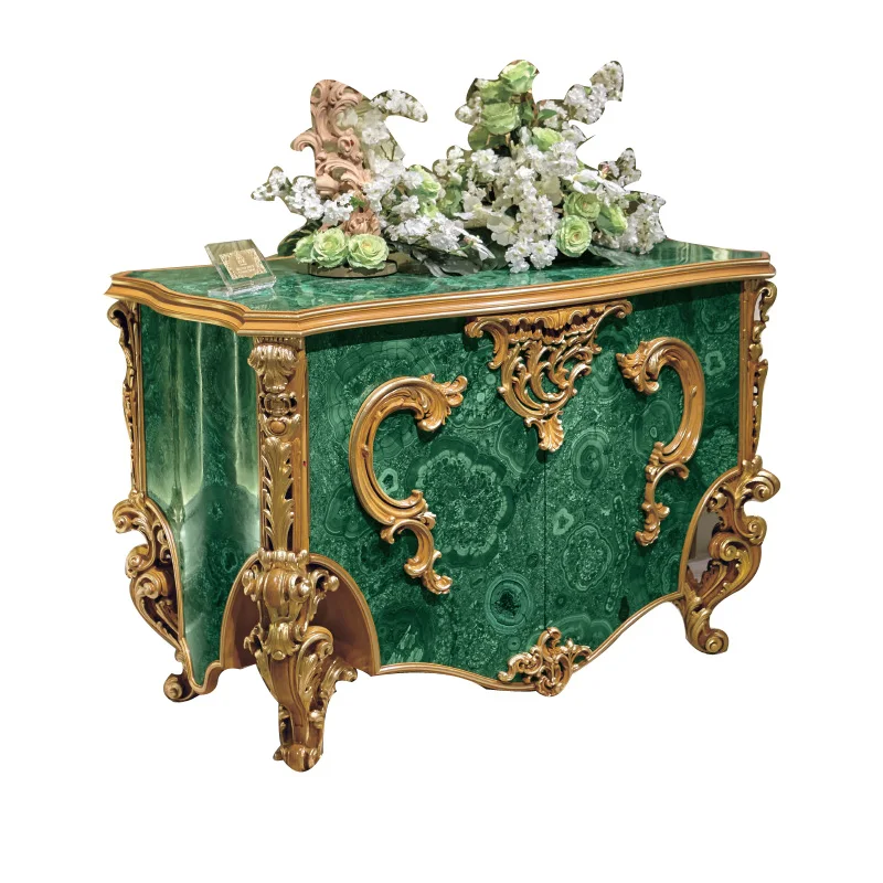 Luxury Italian style villa furniture wooden inlaid side cabinets antique gold hand-carved green wood veneer console cabinet
Luxury Italian style villa furniture wooden inlaid side cabinets antique gold hand-carved green wood veneer console cabinet
