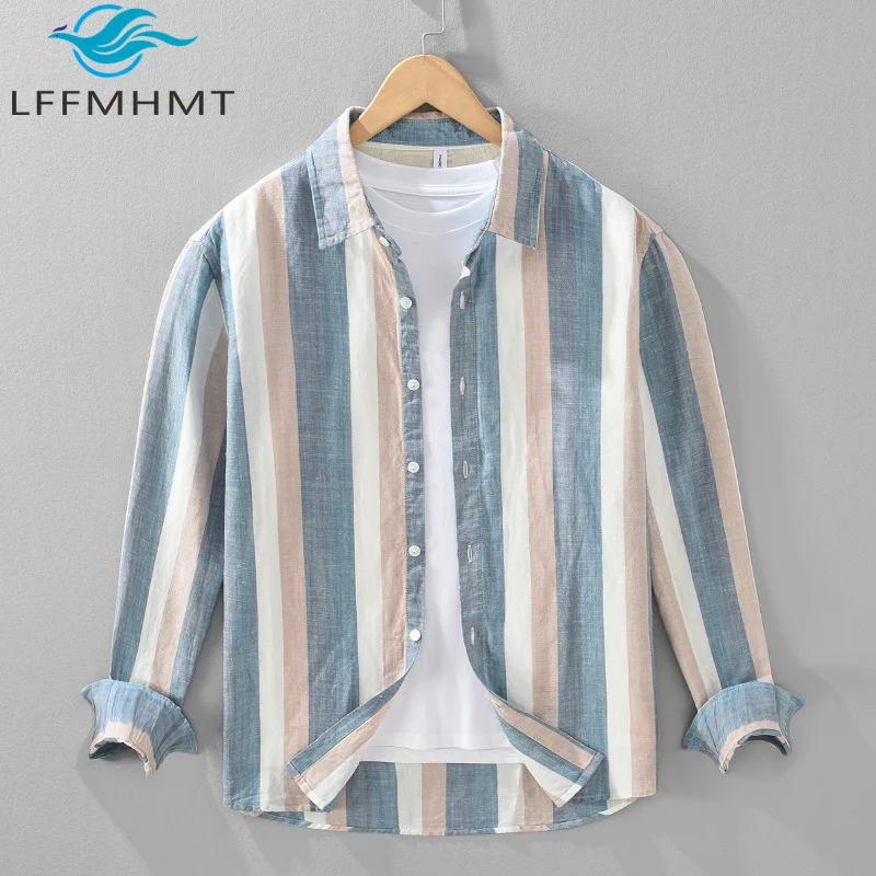 2436 Striped Linen Shirt for Men Spring Summer Fashion Long Sleeve Loose Fit Vintage Lapel Blouse Business Casual Daily Top Male
2436 Striped Linen Shirt for Men Spring Summer Fashion Long Sleeve Loose Fit Vintage Lapel Blouse Business Casual Daily Top Male