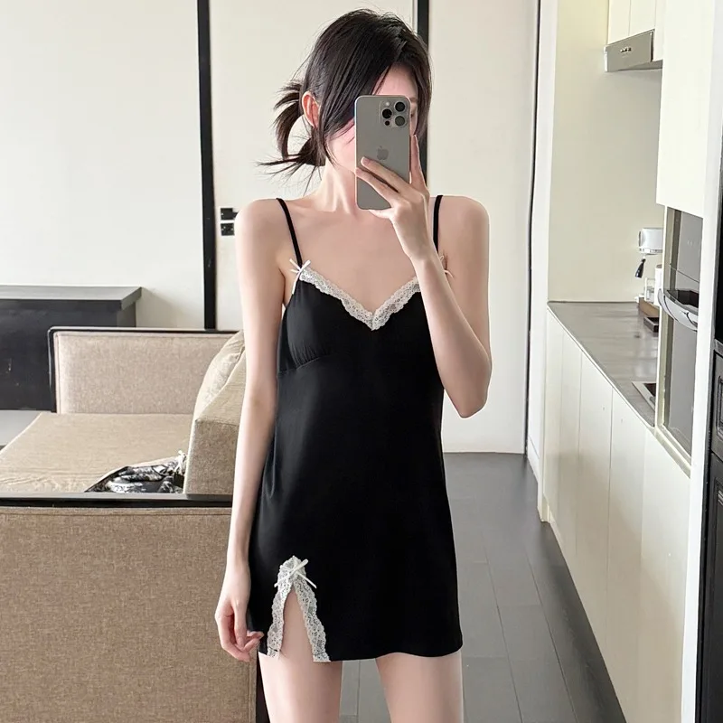 Sexy Black Lace Nightdress for Women - Strappy Bodycon Sleepwear with Bra, Sling Summer Chemise, Sheer Bridal Dress
Sexy Black Lace Nightdress for Women - Strappy Bodycon Sleepwear with Bra, Sling Summer Chemise, Sheer Bridal Dress