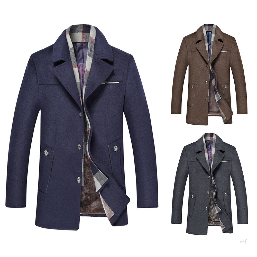 Mid Autumn and Winter Long Scarf Collar Woolen Coat Casual Blends Jacket Lapel Men's Windbreaker
Mid Autumn and Winter Long Scarf Collar Woolen Coat Casual Blends Jacket Lapel Men's Windbreaker