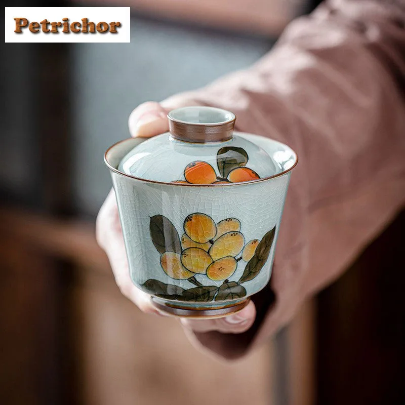 120ml Hand Drawn Loquat Gaiwan Boutique Tea Tureen Tea Bowl With Lid Kit Tea Maker Cover Bowl Chinese Tea Set Decoration Craft
120ml Hand Drawn Loquat Gaiwan Boutique Tea Tureen Tea Bowl With Lid Kit Tea Maker Cover Bowl Chinese Tea Set Decoration Craft