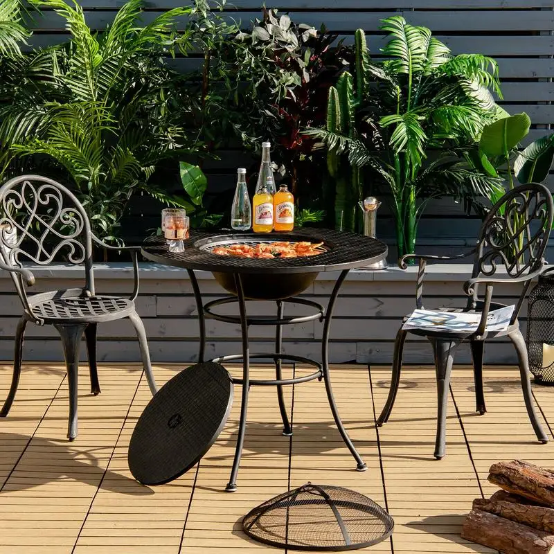31.5 Inch Patio Fire Pit Dining Table With Cooking BBQ Grate
31.5 Inch Patio Fire Pit Dining Table With Cooking BBQ Grate