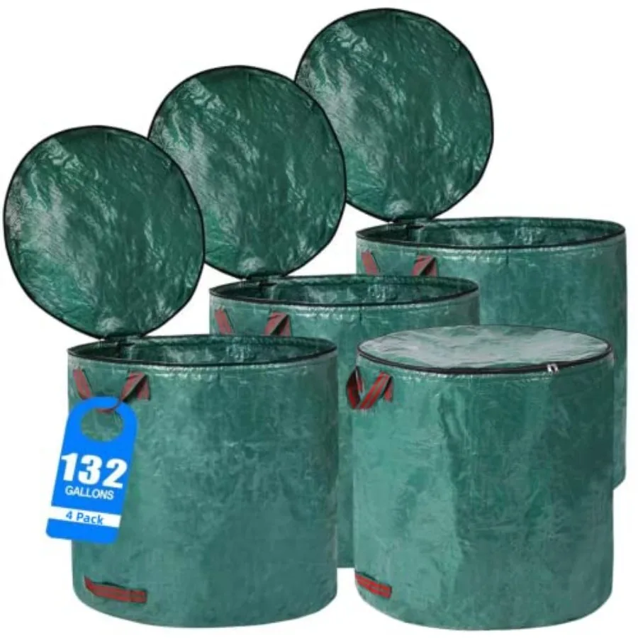 4 Pack 132 Gallons Reusable Yard Waste Bags with Double Bottom and Zipper Lid, Heavy Duty with 4 Handles, Garden Waste Containe
4 Pack 132 Gallons Reusable Yard Waste Bags with Double Bottom and Zipper Lid, Heavy Duty with 4 Handles, Garden Waste Containe