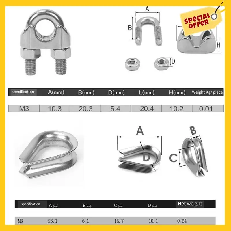 ABCY50 PCS Комплект троса M3 Металлический трос Кабельный зажим и наперстки из нержавеющей стали M3 Серебро 1/8 дюйма для такелажа троса
ABCY50 PCS Комплект троса M3 Металлический трос Кабельный зажим и наперстки из нержавеющей стали M3 Серебро 1/8 дюйма для такелажа троса