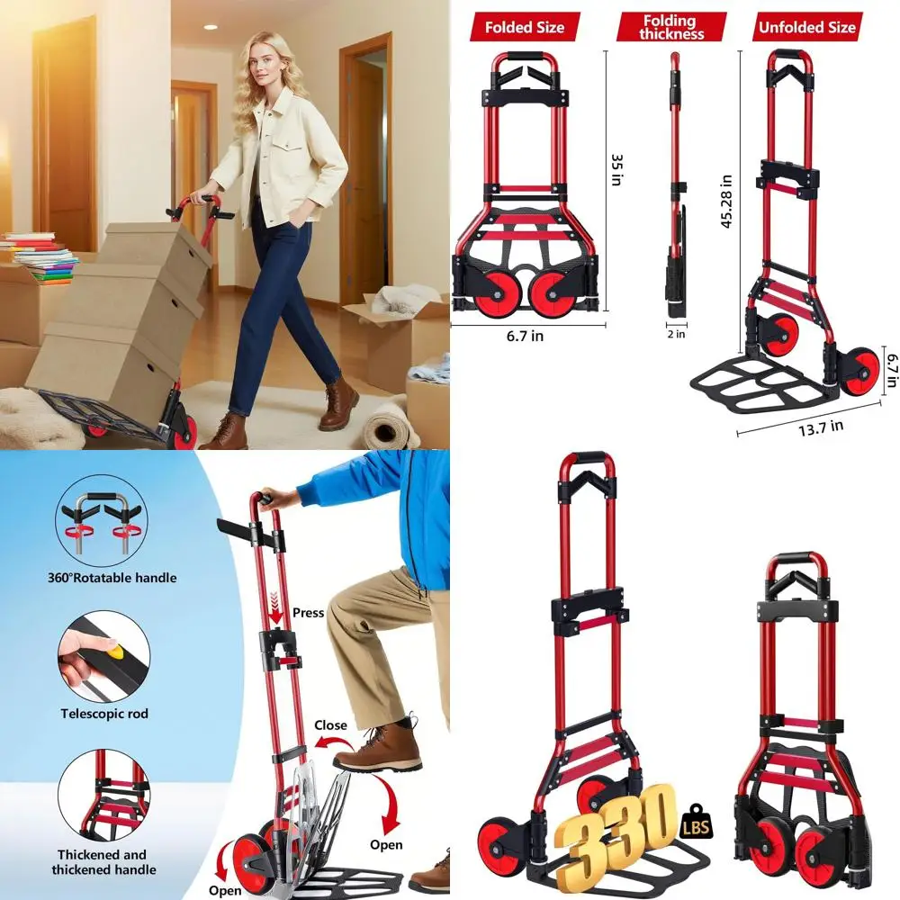 Алюминиевый складной ручной тележки с телескопической ручкой, грузоподъемность 330 фунтов, резиновые колеса для переезда, покупок, офисного использования
Алюминиевый складной ручной тележки с телескопической ручкой, грузоподъемность 330 фунтов, резиновые колеса для переезда, покупок, офисного использования