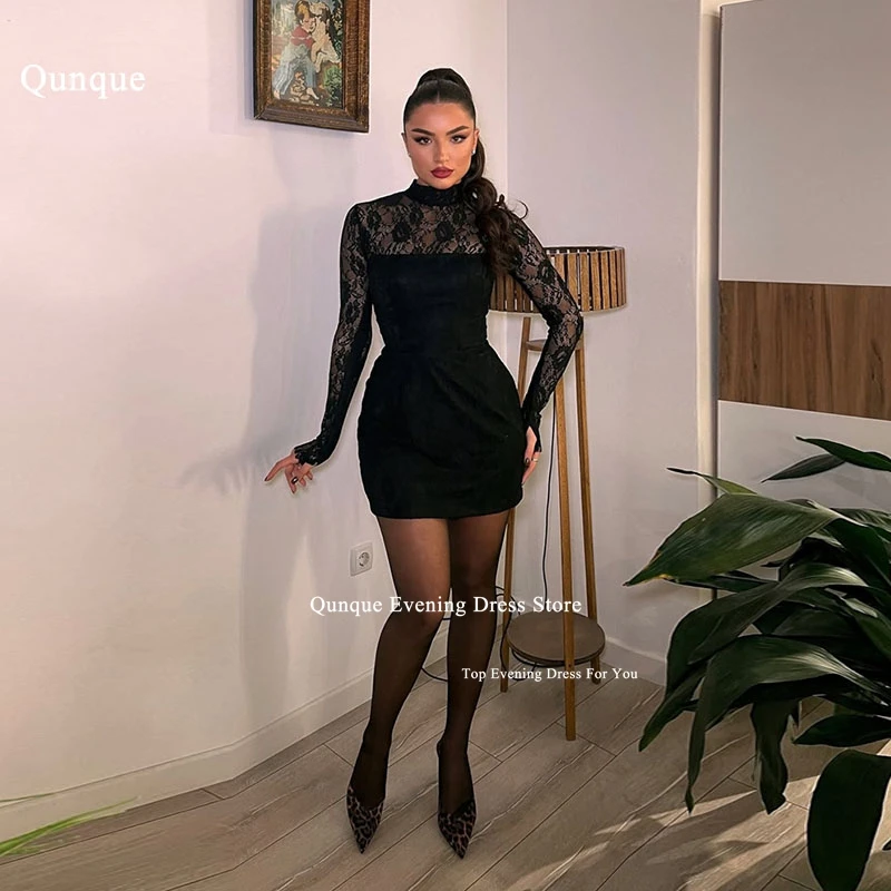 Qunque High Neck Above Knee Prom Dresses Long Sleeves Lace Evening Dresses Female Elegant Engagement Robe De Soiree Customized
Qunque High Neck Above Knee Prom Dresses Long Sleeves Lace Evening Dresses Female Elegant Engagement Robe De Soiree Customized