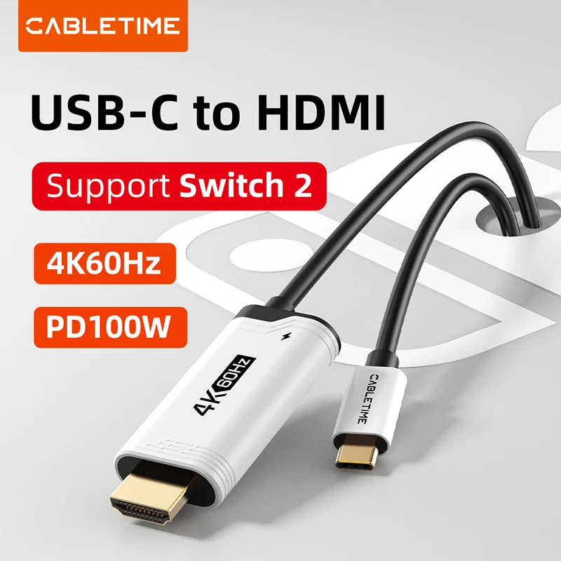 CABLETIME Type C to HDMI Cable 4K 60HZ for Nintendo Switch 2 1 OLED PD 100W for Laptop PS4/5 USB C to HDMI Cable Adapter Prefect
CABLETIME Type C to HDMI Cable 4K 60HZ for Nintendo Switch 2 1 OLED PD 100W for Laptop PS4/5 USB C to HDMI Cable Adapter Prefect