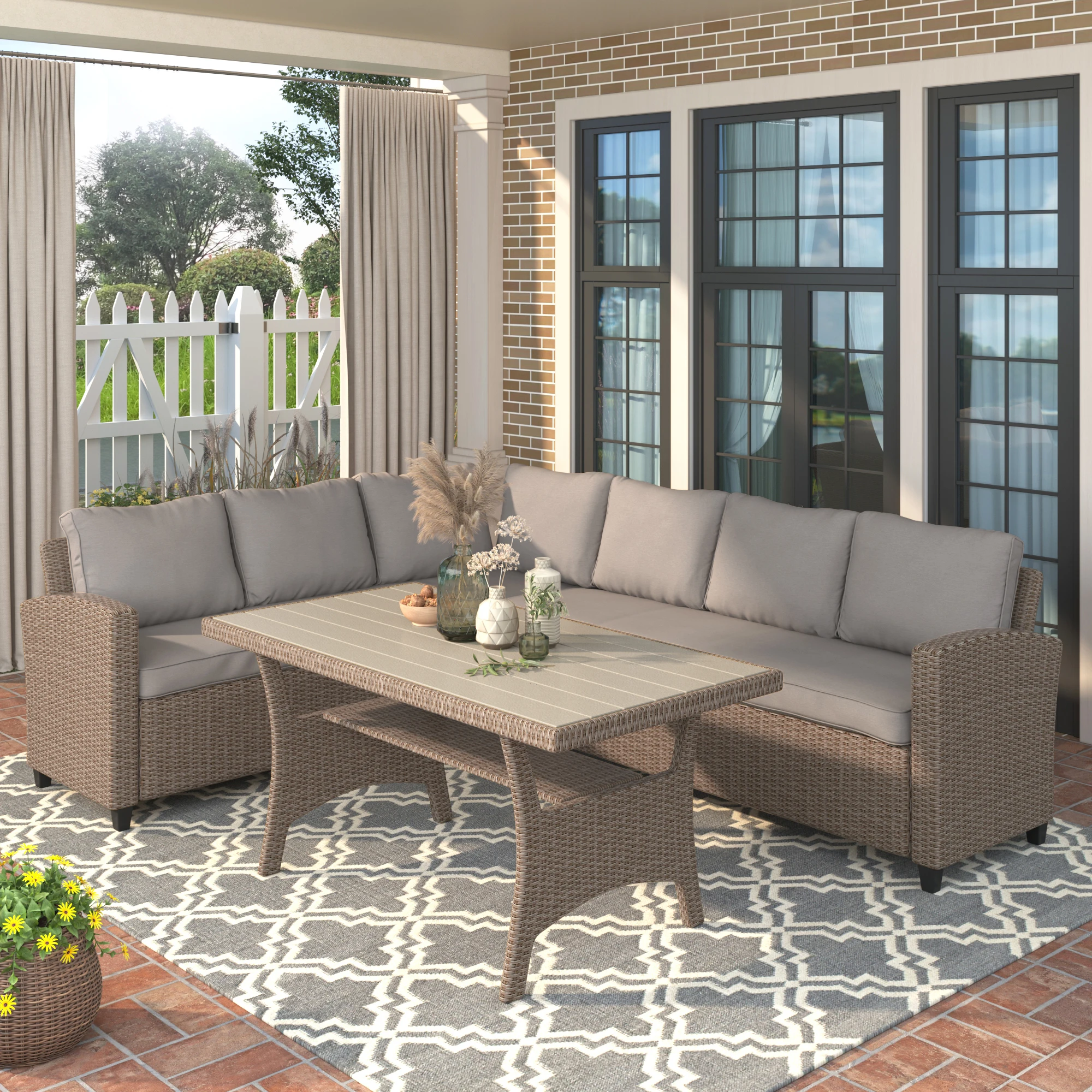 Patio Outdoor Furniture Set PE Rattan Wicker Conversation Set All-Weather Sectional Sofa Set with Table & Soft Cushions
Patio Outdoor Furniture Set PE Rattan Wicker Conversation Set All-Weather Sectional Sofa Set with Table & Soft Cushions