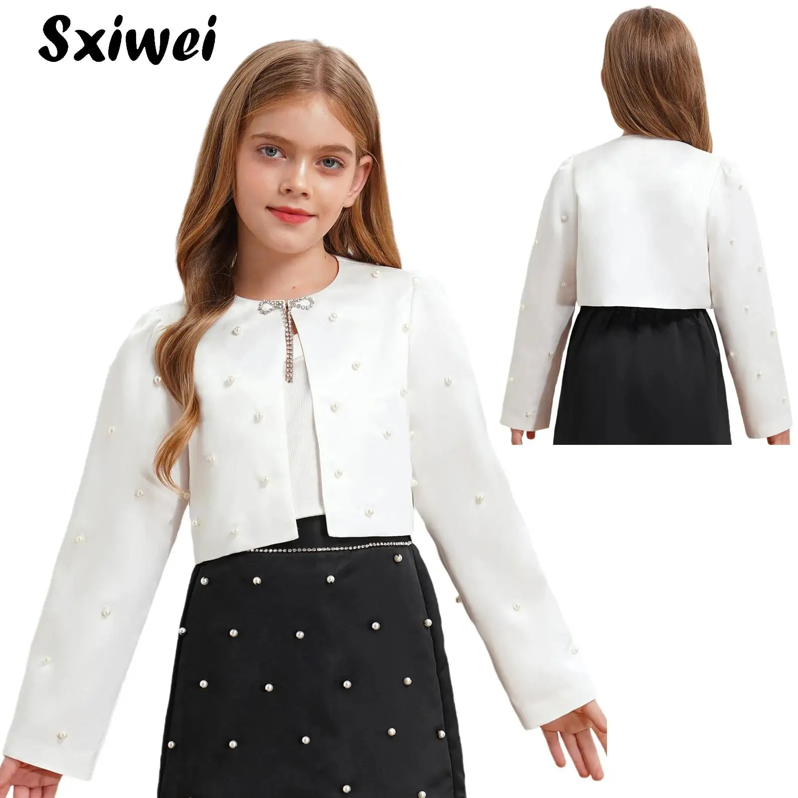 Flower Girls Bolero Shoulder Jacket Festive Party Satin Pearls Bowknot Bolero Jacket Shrug Cardigan Coats for Communion Dress
Flower Girls Bolero Shoulder Jacket Festive Party Satin Pearls Bowknot Bolero Jacket Shrug Cardigan Coats for Communion Dress