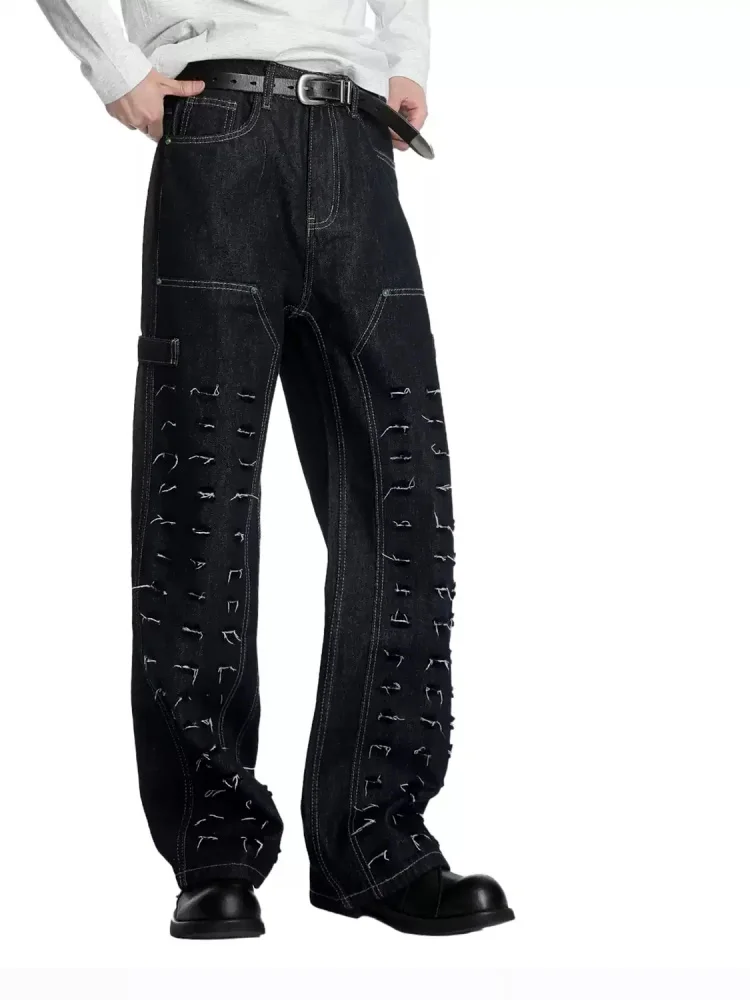 Original Irregularity Broken Hole Loose Straight Dark Blue Wide Leg Jeans For Man High Street Mid Waist Long Pants
Original Irregularity Broken Hole Loose Straight Dark Blue Wide Leg Jeans For Man High Street Mid Waist Long Pants