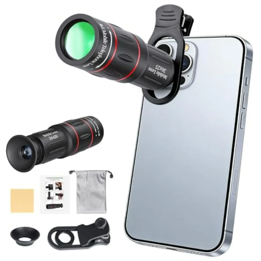 36X Telephoto Lens Kit for iPhone and Android Cell Phones Long Focus Telephoto Phone Lens with Universal Clip Suitable for Outd
36X Telephoto Lens Kit for iPhone and Android Cell Phones Long Focus Telephoto Phone Lens with Universal Clip Suitable for Outd