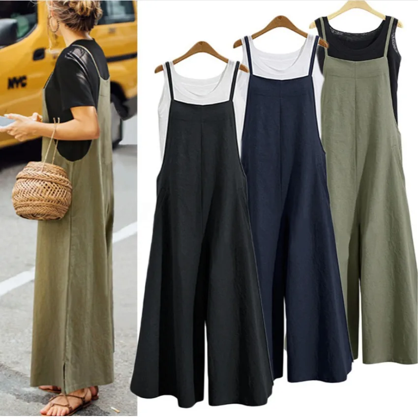 Women Straps Jumpsuit Summer Solid Color Wide Leg Pants Bib Overalls Casual Loose Sleeveless Cotton Linen Jumpsuits
Women Straps Jumpsuit Summer Solid Color Wide Leg Pants Bib Overalls Casual Loose Sleeveless Cotton Linen Jumpsuits