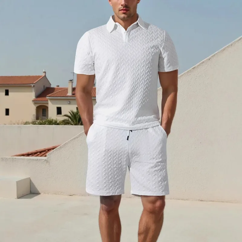 Men's summer lapel jacquard thin short-sleeved men's casual sports polo shirt set
Men's summer lapel jacquard thin short-sleeved men's casual sports polo shirt set