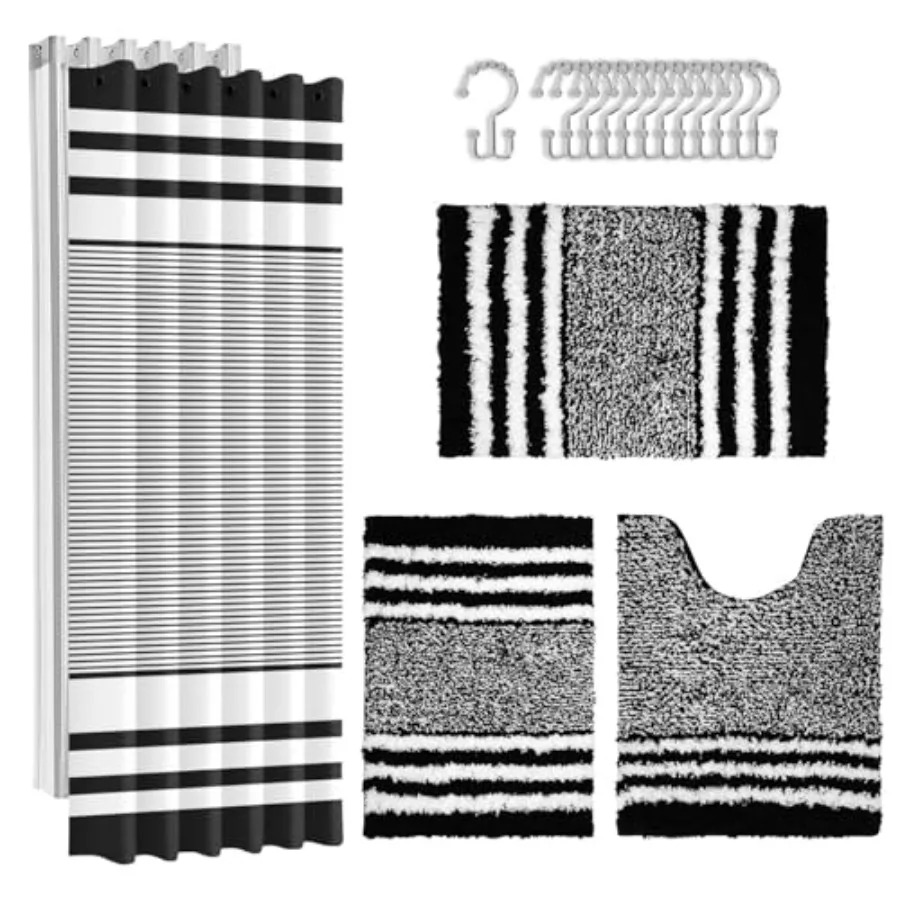 Black Stripes Bathroom Sets with Shower Curtain and Rugs, Ombre Minimalist Modern Striped Waterproof Shower Curtain Liner and S
Black Stripes Bathroom Sets with Shower Curtain and Rugs, Ombre Minimalist Modern Striped Waterproof Shower Curtain Liner and S