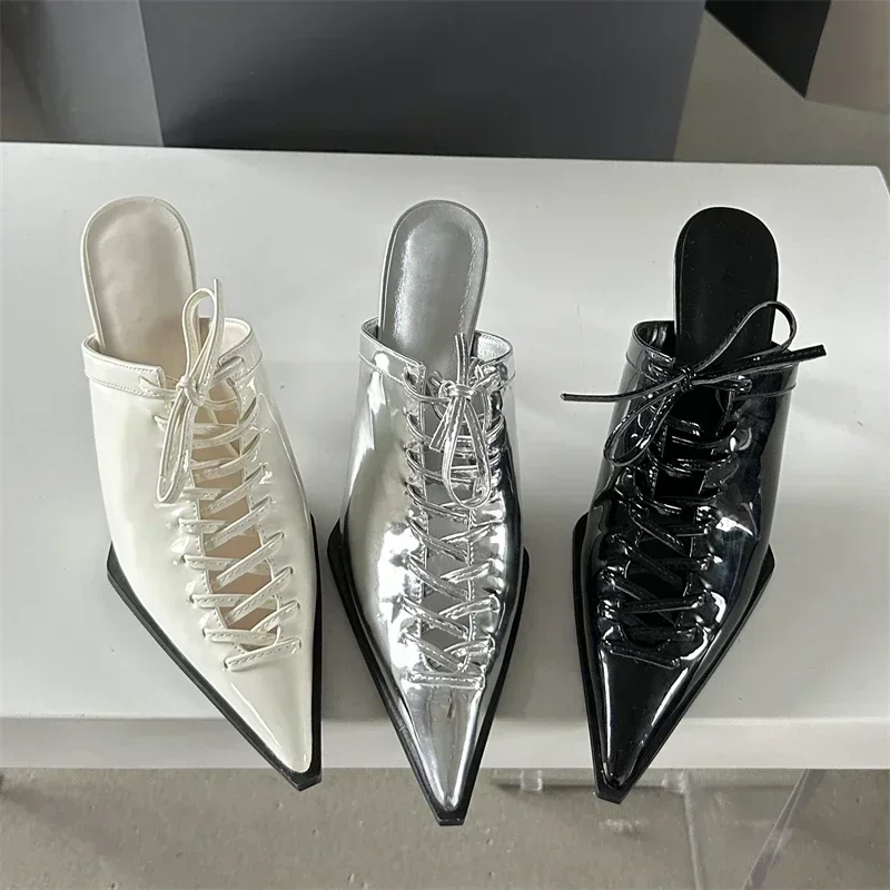 New Sexy T-tied Lace-up Pointed Toe Women Pumps Slippers 2025 Summer Elegant Thin High Heels Party Prom Mules Shoes for Women
New Sexy T-tied Lace-up Pointed Toe Women Pumps Slippers 2025 Summer Elegant Thin High Heels Party Prom Mules Shoes for Women