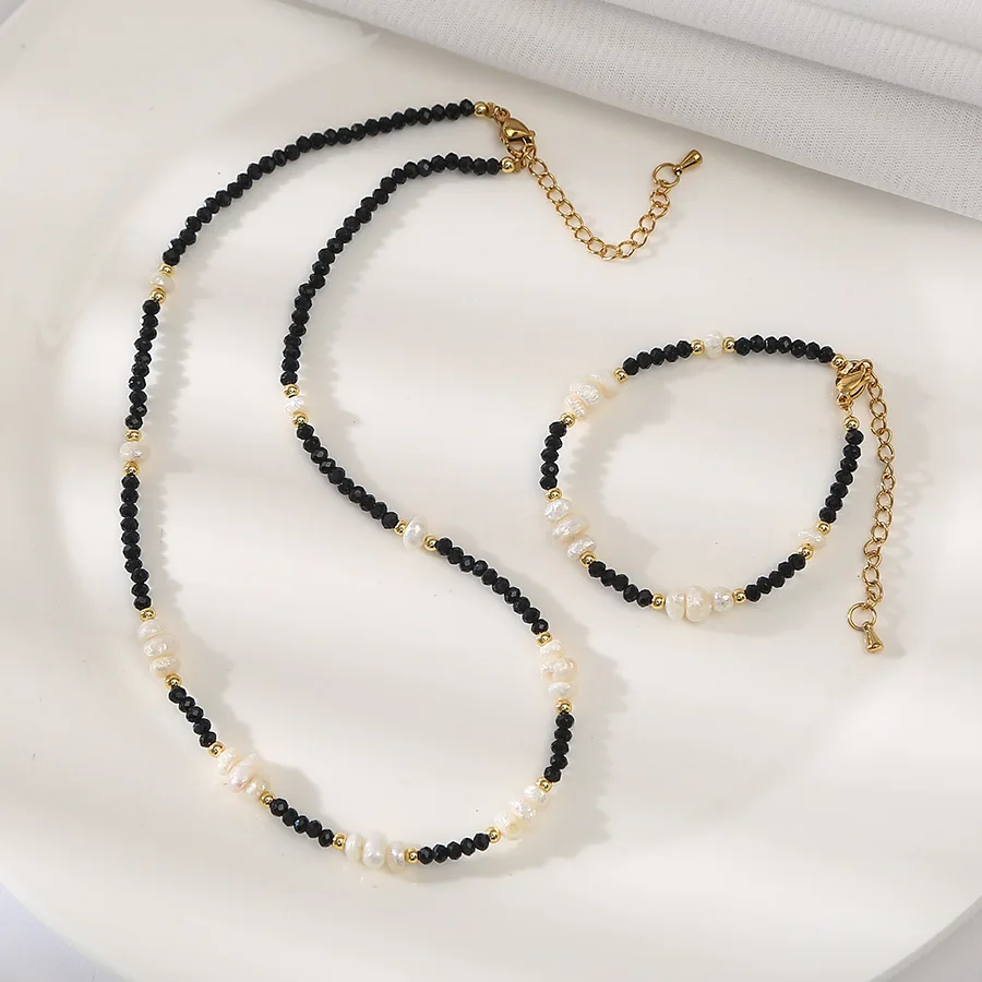 Irregular Baroque Natural Freshwater Pearls Black Spinel Crystal Women's Thin Choker Necklace&Bracelet Sets Vintage Jewelry Set
Irregular Baroque Natural Freshwater Pearls Black Spinel Crystal Women's Thin Choker Necklace&Bracelet Sets Vintage Jewelry Set