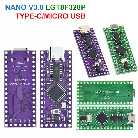 1-5PCS LGT8F328P LQFP32 MiniEVB TYPE-C MICRO USB Compatible HT42B534-1/CH340C Replace NANO V3.0 Controller Board For Arduino