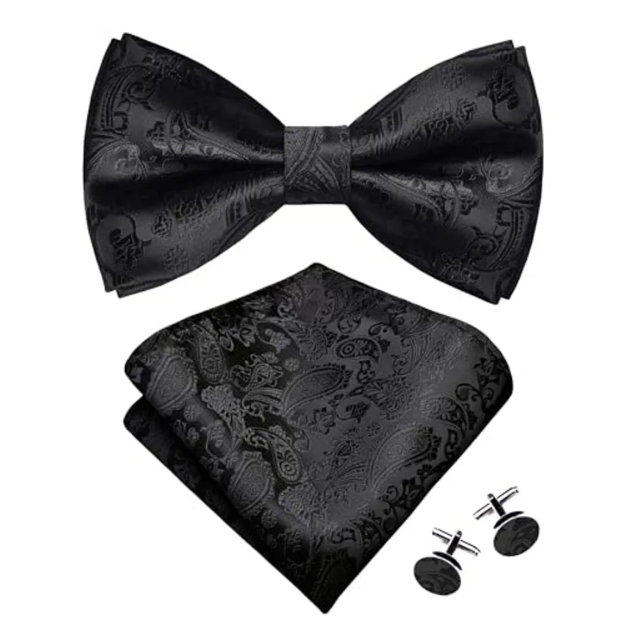 GUSLESON Mens Paisley Bow Tie Handkerchief Jacquard Woven Adjustable Pre-Tied Bowties Pocket Square Cufflinks Set
GUSLESON Mens Paisley Bow Tie Handkerchief Jacquard Woven Adjustable Pre-Tied Bowties Pocket Square Cufflinks Set